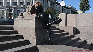 Latex Mona In Sexy Suit And High Heels Walking Street