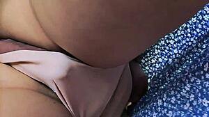 Bus stranger in Delhi traffic rubs wet pussy with cock inside pink panties. Indian girl gets hardcore public orgasm under skirt in dirty outdoor sex.