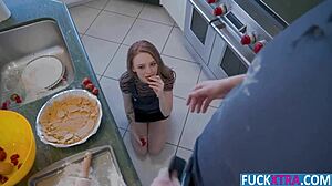 Madi Collins Takes Big Chocolate Cock In Kitchen Blowjob And Rough Doggystyle Sex