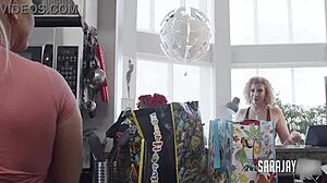 Sara Jay DOMINATES with big tits lesbian action in doggystyle and muff diving squirting orgasm.