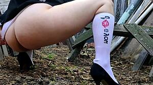 Stepmom pisses outdoors then takes cock in mouth for intense g-spot orgasm