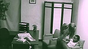 So this black couple was secretly banging with blowjobs and cumshots during their office meeting, caught on hidden cam.