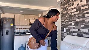 Beautiful big ass brunette meets stranger at shopping center. He takes her home and fucks her big ass rough