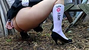 Stepmom pisses outdoors then takes cock in mouth for intense g-spot orgasm