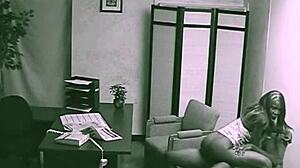 So this black couple was secretly banging with blowjobs and cumshots during their office meeting, caught on hidden cam.