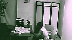 So this black couple was secretly banging with blowjobs and cumshots during their office meeting, caught on hidden cam.