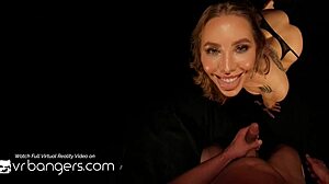 Blonde in stockings bangs in dark VR ASMR series