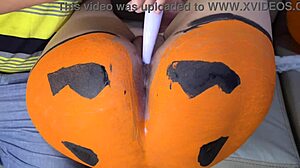 Milf Stepmom Begs for Pumpkin Penetration on Halloween!