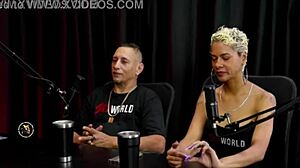 mature amateur shows off cute desk setup at home with old shoes in intriguing brown eyes moment