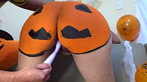 Milf Stepmom Begs for Pumpkin Penetration on Halloween!
