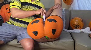 Milf Stepmom Begs for Pumpkin Penetration on Halloween!