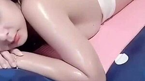 Asian Teen 18+ Receives Oily Belly Massage Leading to Passionate Blowjob and Pussy Fucking with Cum