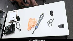 Male officer teams up with milf coworker to dominate and punish teen shoplifter in garage