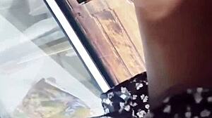 Look at that upskirt in the store under her skirt while spying