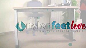 Redhead Secretary Teases With Feet Shoeplay In Office While Wearing Stockings And Pantyhose