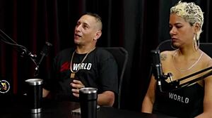 mature amateur shows off cute desk setup at home with old shoes in intriguing brown eyes moment