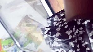 Look at that upskirt in the store under her skirt while spying