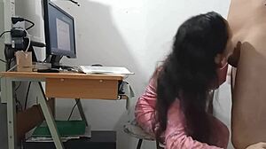 Oh wow, stepdad interrupts my work just to spill his cum on my pink pajamas in homemade sex!