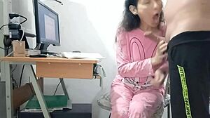 Oh wow, stepdad interrupts my work just to spill his cum on my pink pajamas in homemade sex!