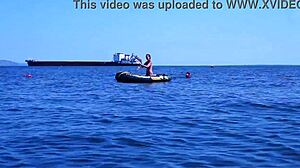 out on the boat cruising the volga river in a bikini with mature amateurs outdoors