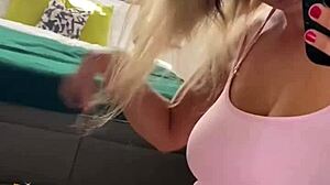 Selfie masturbates boldly in mirror wearing sexy panties and socks with bouncing boobs