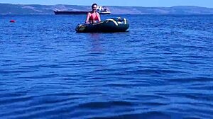 out on the boat cruising the volga river in a bikini with mature amateurs outdoors