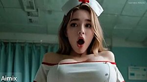 Cute nurse got fuck by big cock at the sick bed ai video. Patient enjoys blowjob from big tits brunette.