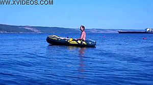 out on the boat cruising the volga river in a bikini with mature amateurs outdoors