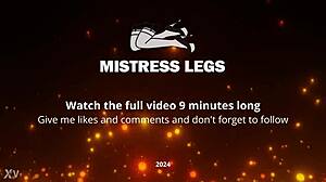 mistress's beautiful feet in flesh-colored pantyhose tease you close-up on the desk