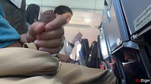 crazy risky handjob until cum in public airplane