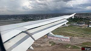 crazy risky handjob until cum in public airplane