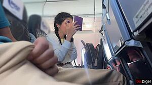 crazy risky handjob until cum in public airplane