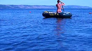 out on the boat cruising the volga river in a bikini with mature amateurs outdoors