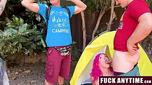 three boys freeusing the hot chick during their camping - fuckanytime