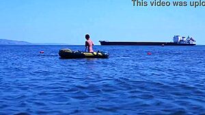 out on the boat cruising the volga river in a bikini with mature amateurs outdoors