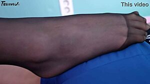 Oh wow, my busty girlfriend is role-playing in those sexy black stockings with footjob and kissing