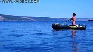 out on the boat cruising the volga river in a bikini with mature amateurs outdoors