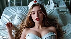 Cute nurse got fuck by big cock at the sick bed ai video. Patient enjoys blowjob from big tits brunette.