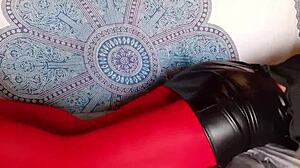 Will The Petite Milf With Beautiful Legs Tease In Red Pantyhose And Black Heels For Latina Fun?