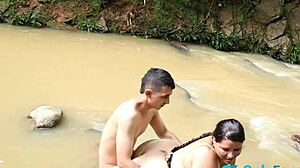 Latina engages in rough outdoor sex on beach with blowjob and doggystyle action