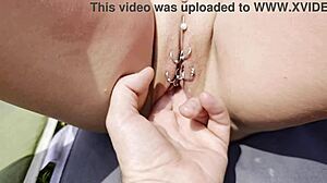 I feel so aroused fingering at the beach with piercing and squirting in public outdoor MILF solo.