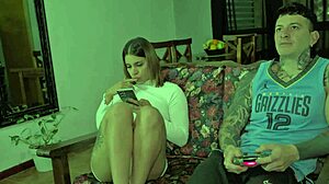 Oh gosh, my stepsister just grabbed my cock while I was playing and we ended up with deep anal creampie action.