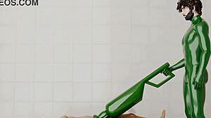 Guy activates a rotating machine on another guy. The device spins steadily in the setup.