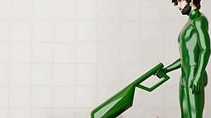 Guy activates a rotating machine on another guy. The device spins steadily in the setup.