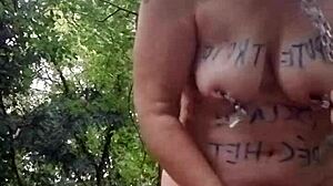 Bold Beauty Slave Bound In Forest Humiliation With Handcuffs And Chained Outdoor Masturbation