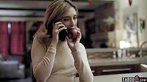 i ache with desire as babysitter teen fucks big cock while on phone with boyfriend. petite small tits blowjob turns taboo in hardcore missionary.