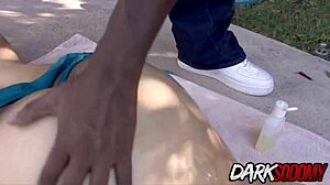 Busty brunette chavon taylor swallows after bbc pumps creampie into her tight asshole in interracial cowgirl ride