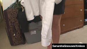 Sexy Babe Samantha Grace Rubs Pussy In Cuban Stockings With Heels And Lingerie For Solo Fingering And Vibrator Action