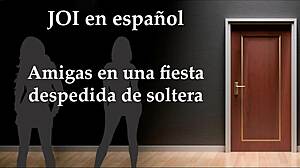 Four friends invite you to their party with jerk off instructions in Spanish voice.