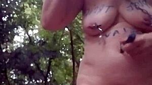 Bold Beauty Slave Bound In Forest Humiliation With Handcuffs And Chained Outdoor Masturbation